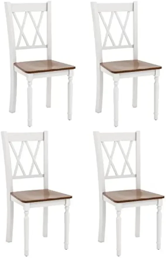 Dining Room Chairs Set of 4 White - Wooden Farmhouse Kitchen Chairs with Rubber Wood Seat, Acacia Wood Legs, Max Load 360 Lbs