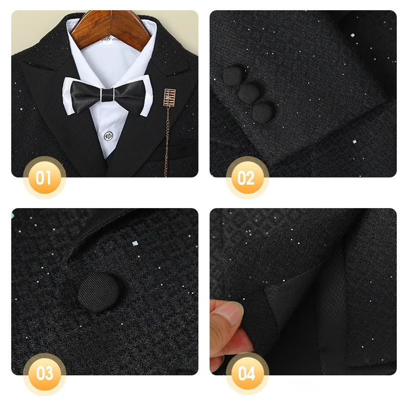 Jungenanzug mit Pailletten, Bühnen- und Abendkostüm, Laufstegkleid, Blumenmädchen-Kostüm für Klavierauftritte A5048 – Detail 3