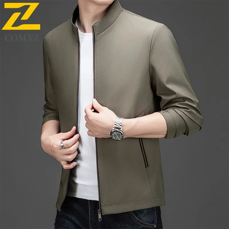 

COMXZ Мужская куртка высокого качества с воротником-стойкой, ветрозащитная куртка для работы на открытом воздухе, минималистичная однотонная легкая осенняя новая одежда