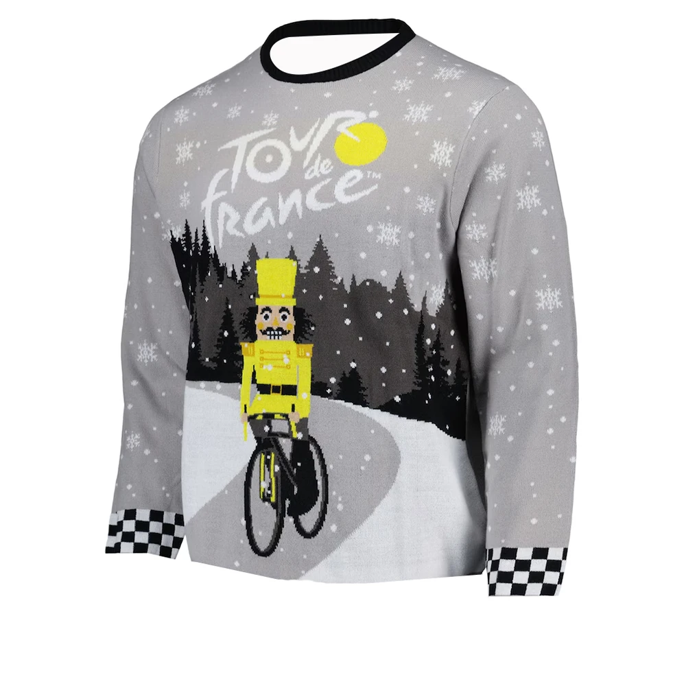 Men 3D Printed Long Sleeve Top, Tour de France Nutcracker Riding Bike Christmas Sweater Style Crew Neck Pullover for Cycling Fan