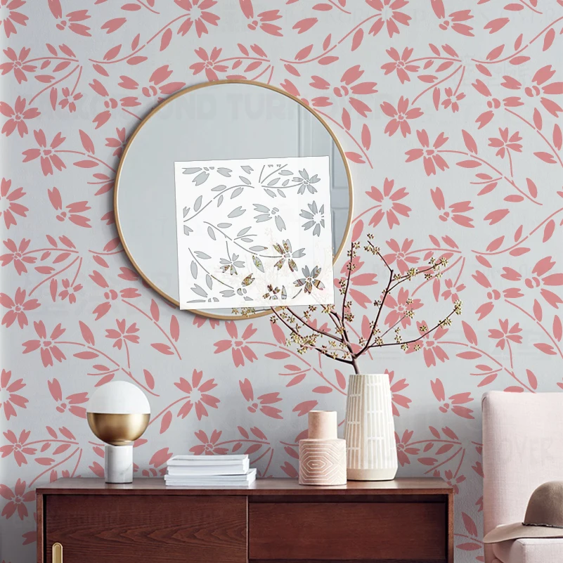 40cm - 60cm Stencil For Wall Large Paint Painting On The Decor Furniture Template Door Cherry Blossoms Flower Petal Leaf S088