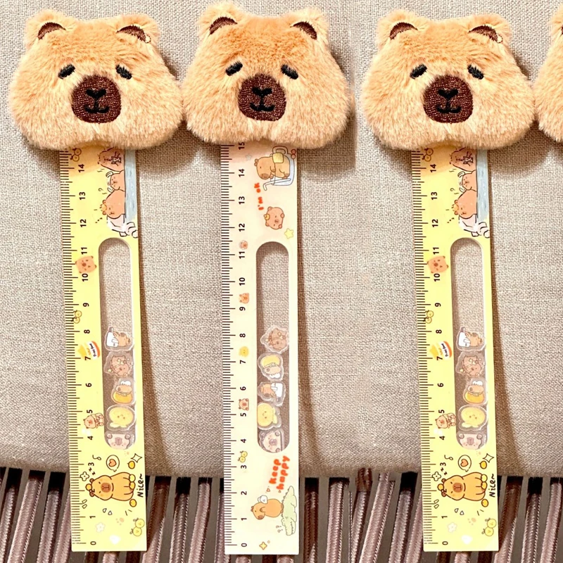 Shake Cartoon Capybara Plush Doll Ruler Cute animal Plastic Straight Rulers stationery Supplies Planner Accessories Student Gift