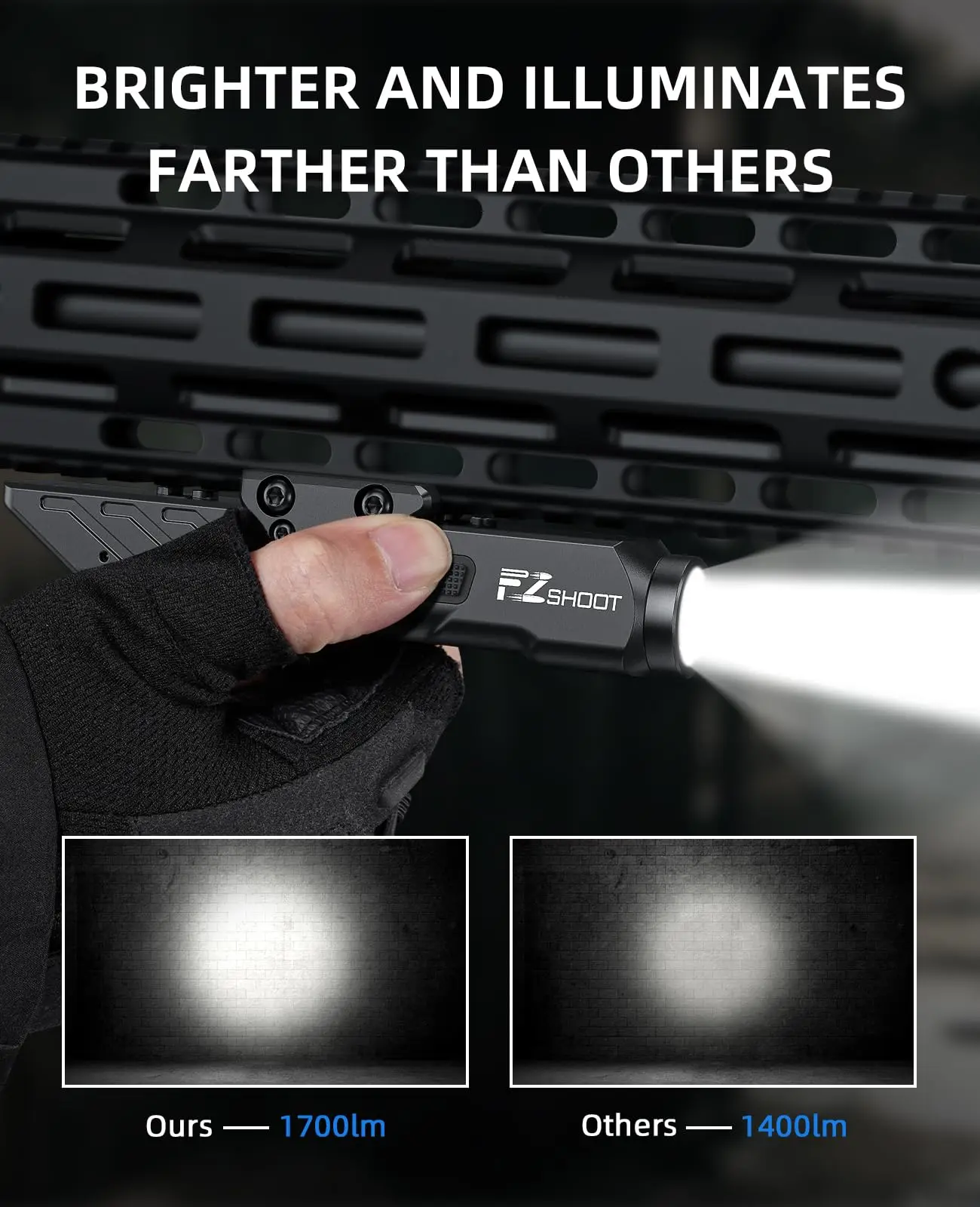 EZshoot 1700 Lumens Flashlight Magnetic Rechargeable with Strobe Mode Compatible with Picatinny And M Rail for Outdoor Sports view 2