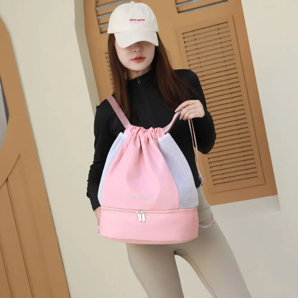 Fashion Oxford Drawstring Backpack Casual Cinch String Fitness Bag Shoes Compartment Dry and Wet Separation Travel Bag Teenager