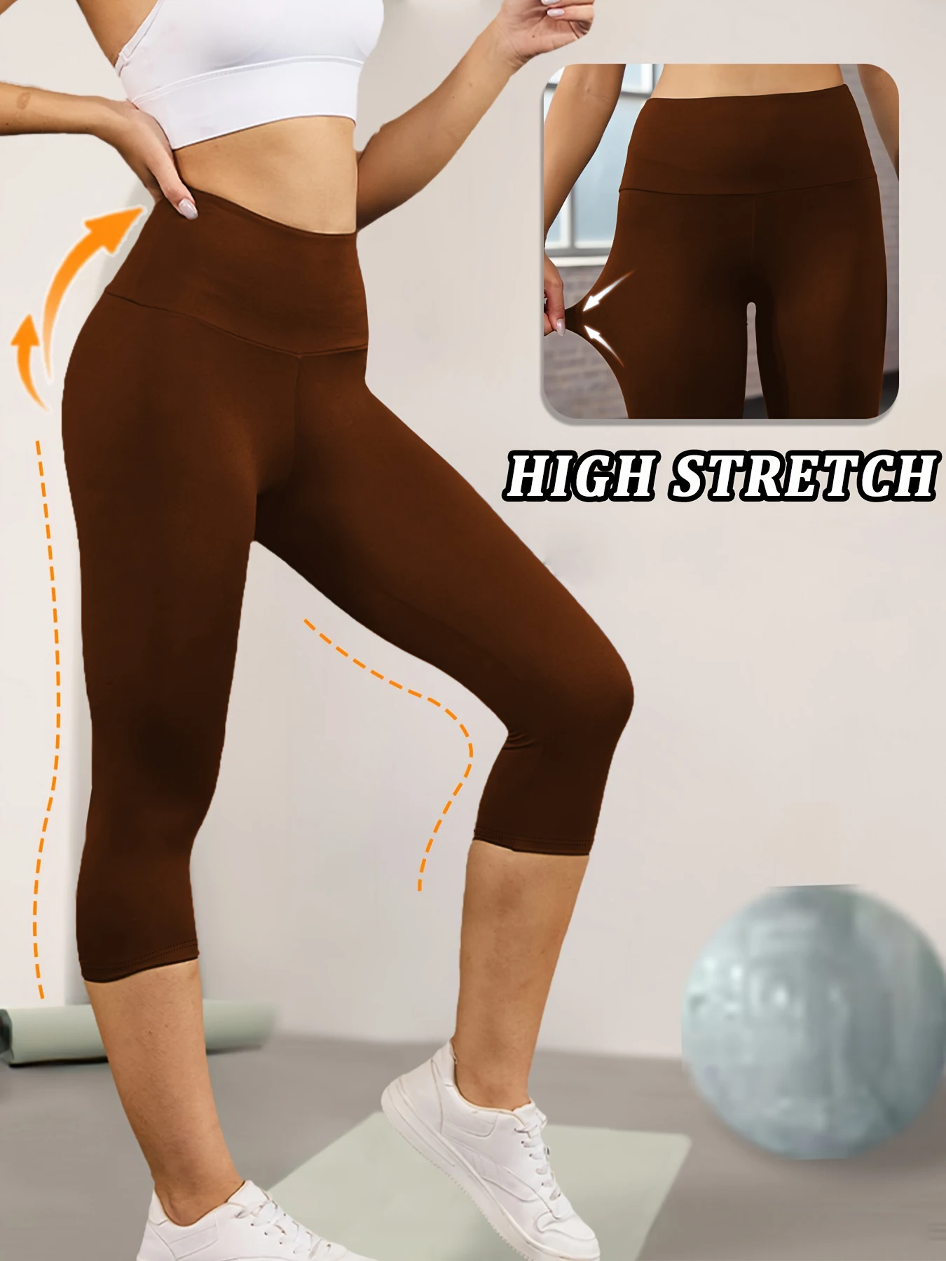 Women's Naked Feel Skinny Yoga Capri Pants, High Waist Tummy Control Sports Pants, Perfect for Yoga, Running, Fitness and Cycle
