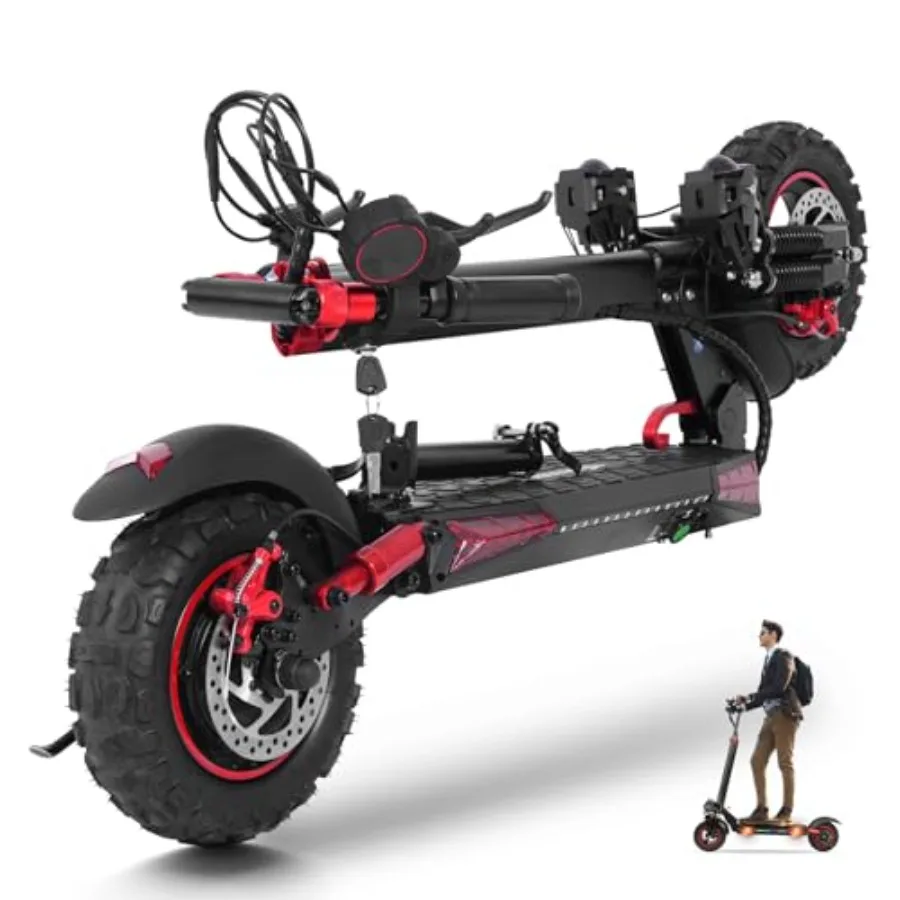 

Off-road electric scooter with seat for adults, aluminum alloy frame, black, 1200W motor, 35 MPH max speed, 48V 18Ah battery, 3