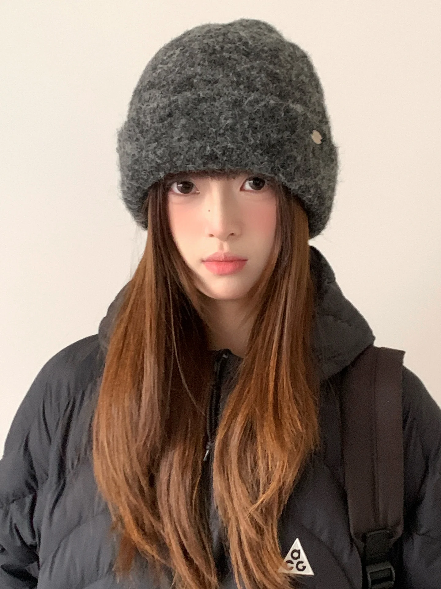 Woolen Gray Knitted Hat With A Korean Vibe Suitable For Women In Winter With A Large Head Circumference Arm And Covering Ears