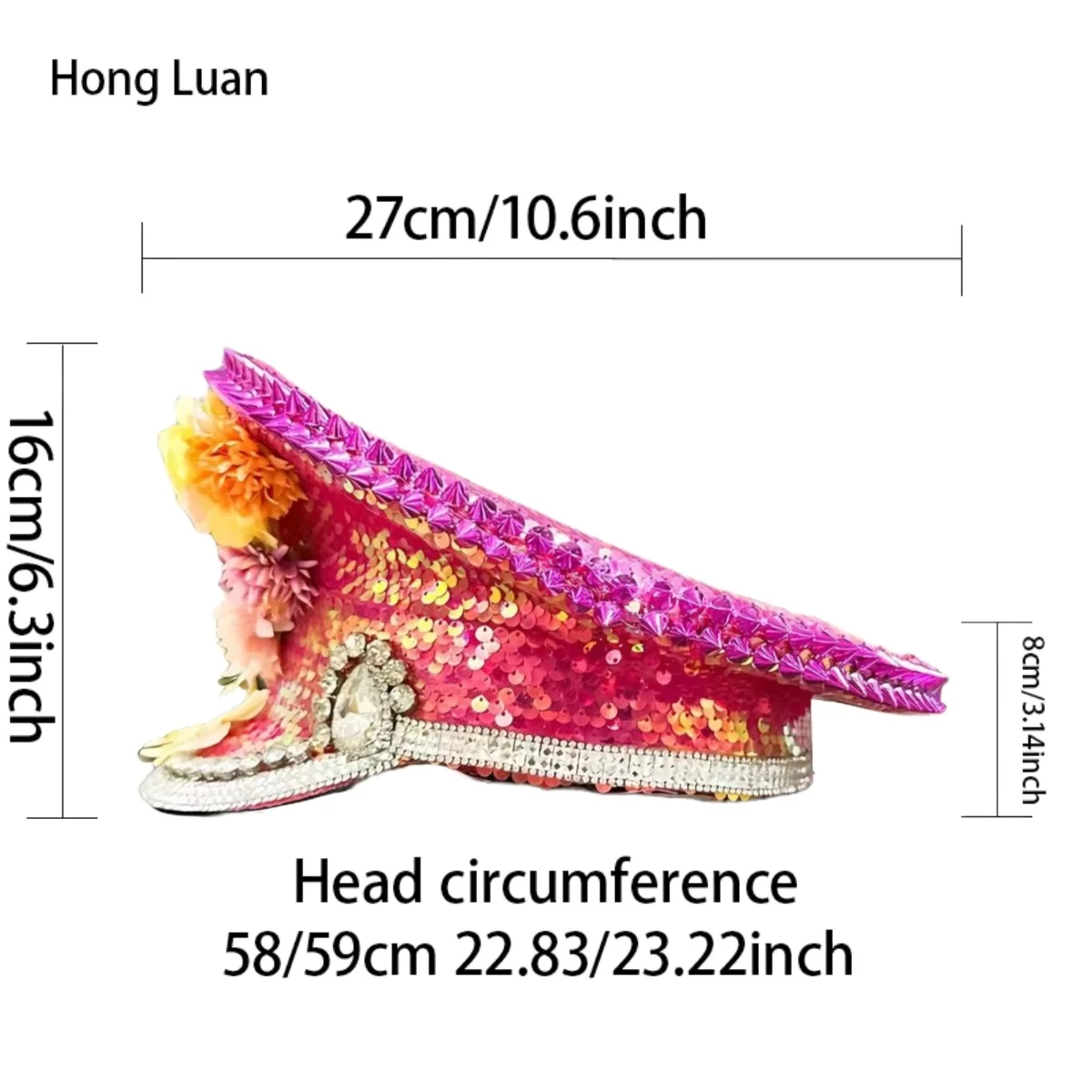 HongLuan Sombrero de disfraz de Halloween rosa, sombreros de capitán con diamantes de imitación para mujer de festival de hombre ardiente, accesorios femeninos de cosplay