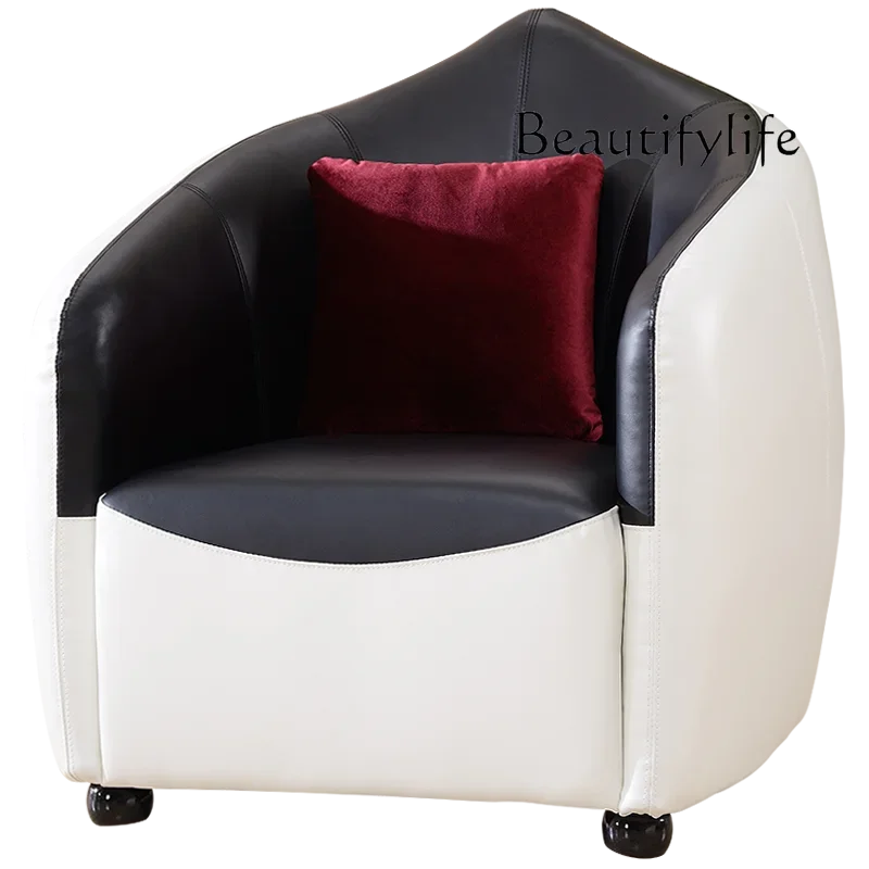 Fashion Personality Leather Sofa Simple Creative Black and White Curved Single Negotiation Leisure Reception Chair Office