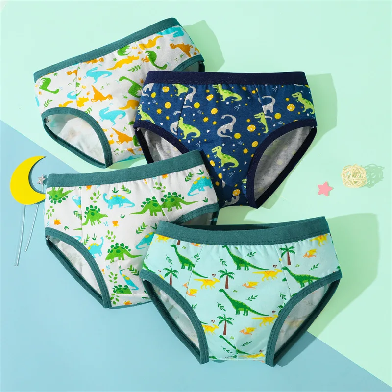4Pcs/lot Boys Boxer Briefs Kids Cotton Underwear Baby Boy Underpants Teenager Cartoon Print Soft Children Panties 2-12 Years
