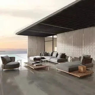 Outdoor Leisure Plaid Teak Sofa Combination Villa Garden Courtyard Outdoor Waterproof And Sunscreen Rattan Solid Wood Sofa