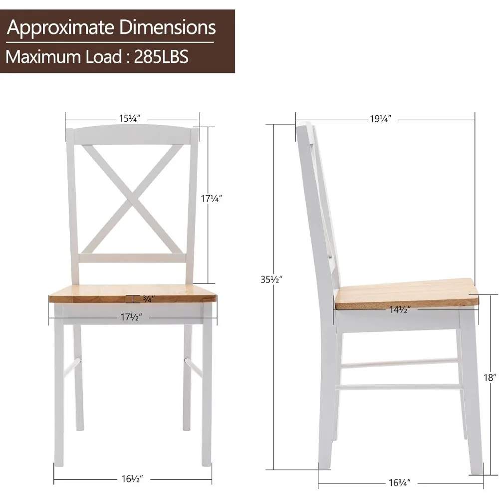 زوج من المقعد الطبيعي الحديث وقاعدة بيضاء قابلة للتكديس من خشب المطاط كراسي تناول الطعام ذات الظهر المتقاطع للمطبخ وغرفة الطعام