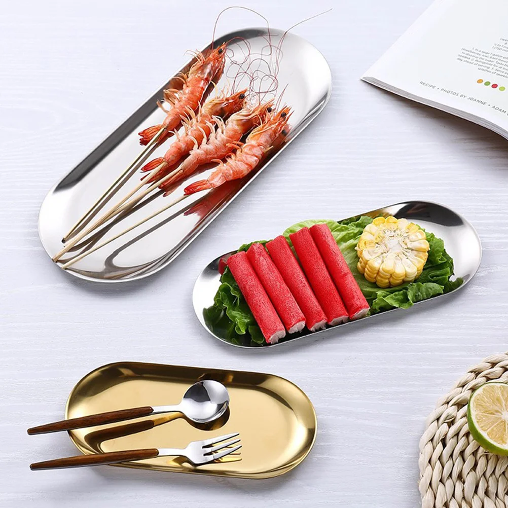 

2Pcs Stainless Steel Tray Simple Creative Food Serving Home Tableware Dessert Plate Hotel Decorative Tea Stand