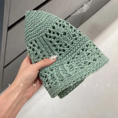 Imagen 2 del producto Diseño de nicho, sombrero de punto con sombrilla de Color sólido versátil a la moda, novedad de verano, sombrero de cubo de diseño coreano hueco