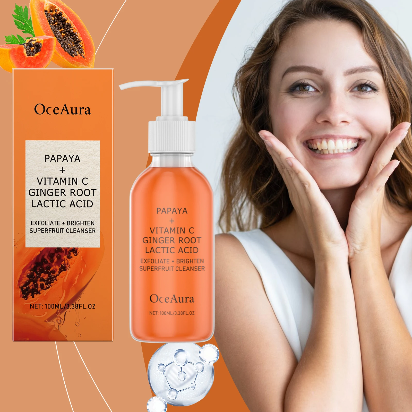 Oceaura-limpiador Facial de papaya, exfoliante, Control de aceite, limpieza profunda, reducción de poros, eliminador de espinillas, brillo de suciedad, lavado de cara