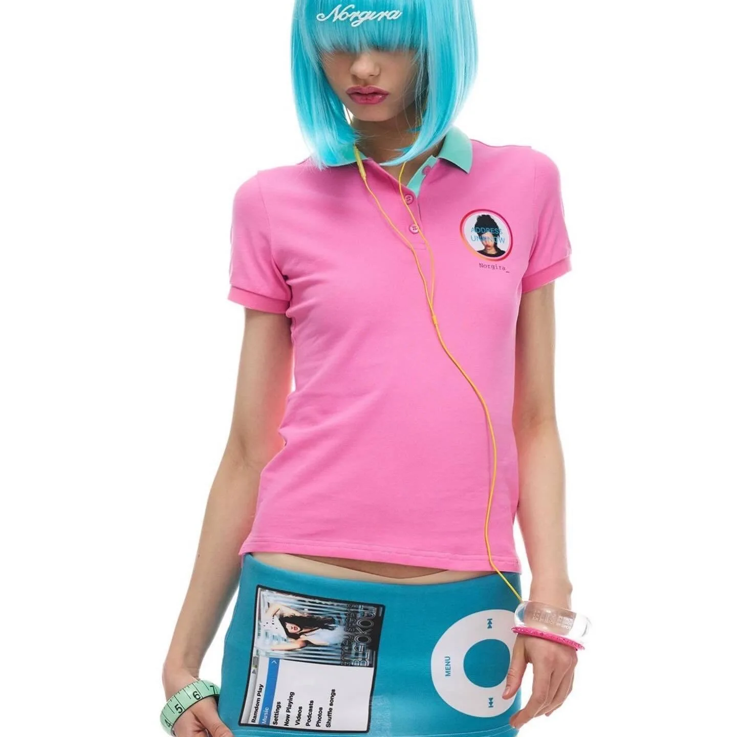 Y2K Harajuku Portrait Print Polo Shirt Contrast Lapel Short Sleeve Slim Casual Top