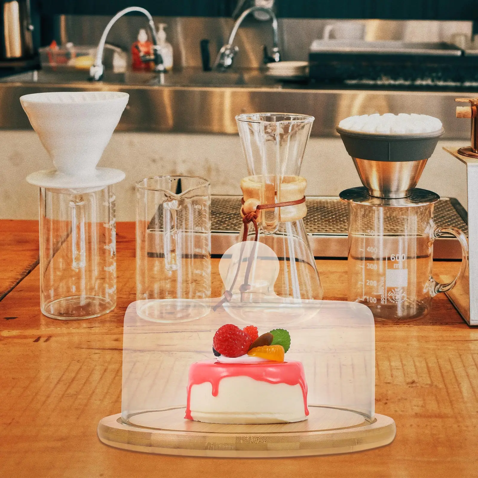 

1Set Wooden Tray with Transparent Glass Cover Japanese Style Dessert Cake Display Bread Tray Afternoon Tea Snack Pallet