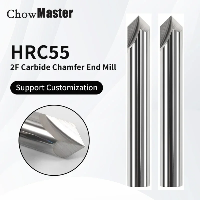 Chowmaster Carbide Chamfer End Mill 2 Flute Uncoated Chamfer Milling Cutter for Aluminum 60 90 120 Degree 3-4-5-6-8-10-12 MM