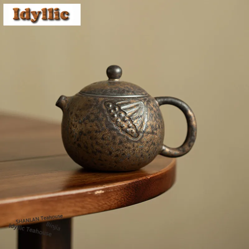 

250ml Handmade Gilded Iron Glaze Xishi Teapot Japanese Tea Infuser Pot Tea Maker Kettle with Ball Hole Tea Ceremony Ornaments
