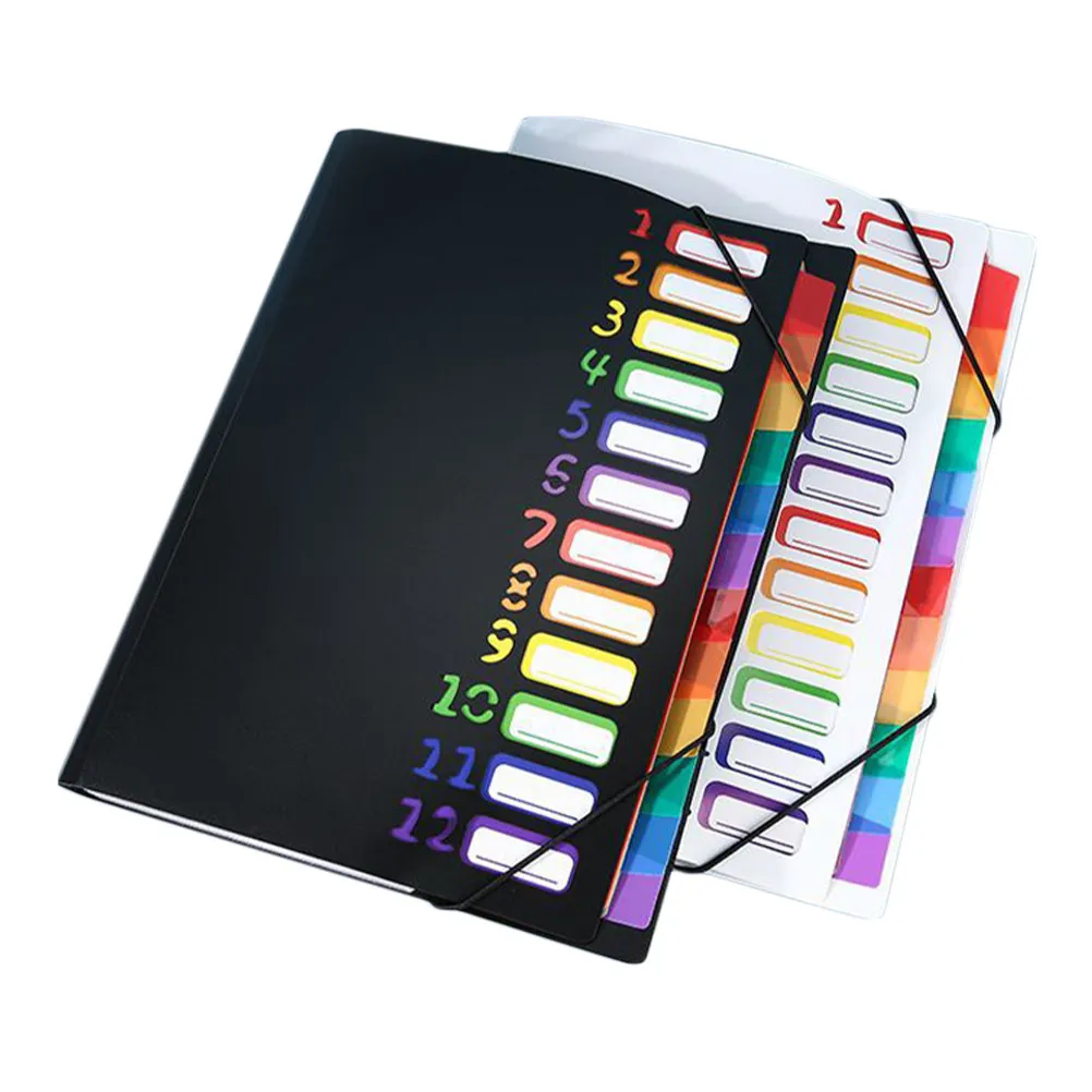 

2Pcs 12-Pocket Accordion File Organizer A4 Size Expandable Document Folder for Office Student Home Bills Receipts Sorting Black