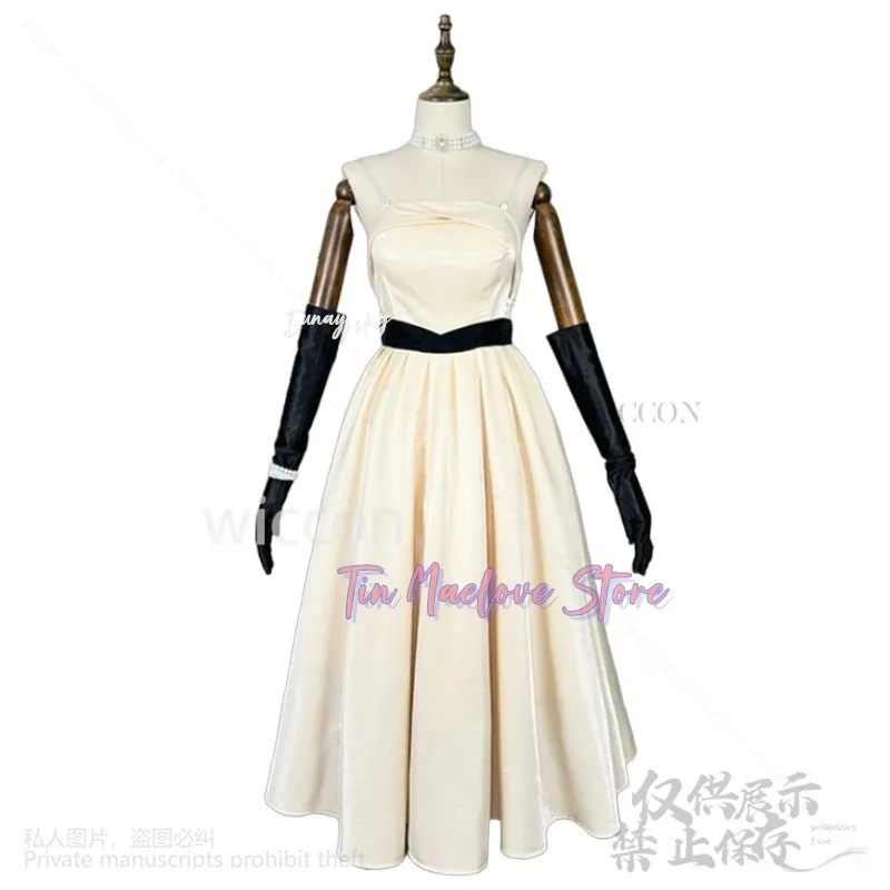

a7d@Anime Game Love And Deepspace Cosplay Heroines Melted Glow White Evening Dress Soaked Night Black Lolita Wig Necklace dress