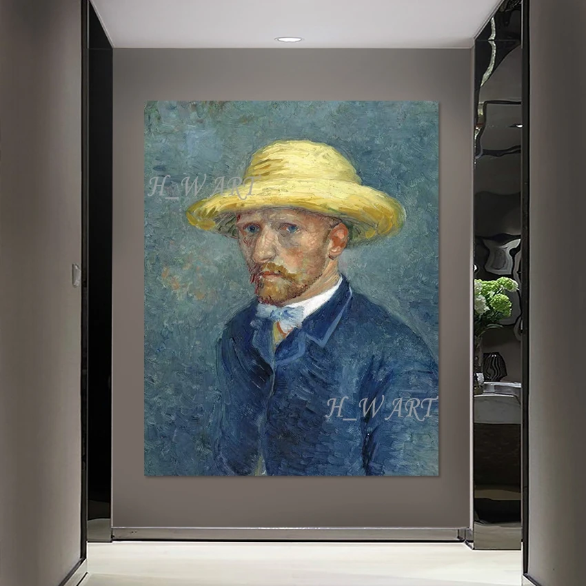 صورة شخصية قبعة صفراء لوحة زيتية تجريدية، تصميم أكريليك لتزيين الحائط الفني للمكتب المنزلي، بدون إطار، عمل فني للصور