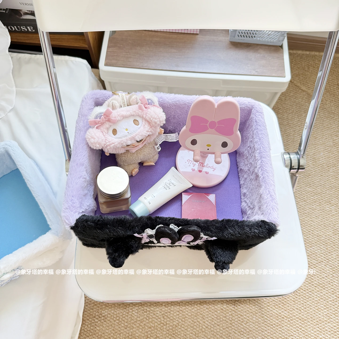 Desktop Sanrio Cartoon Organizer Versatile Storage Basket Kuromi My Melody Hello Kitty Thickened Plush Household Storage Gift