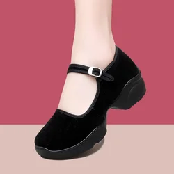 Autumn New Women's Shoes Fashion Platform Block Heel Casual Shoes Fitness Walking Dancing Sneakers Luxury Velvet Mary Jane Heels