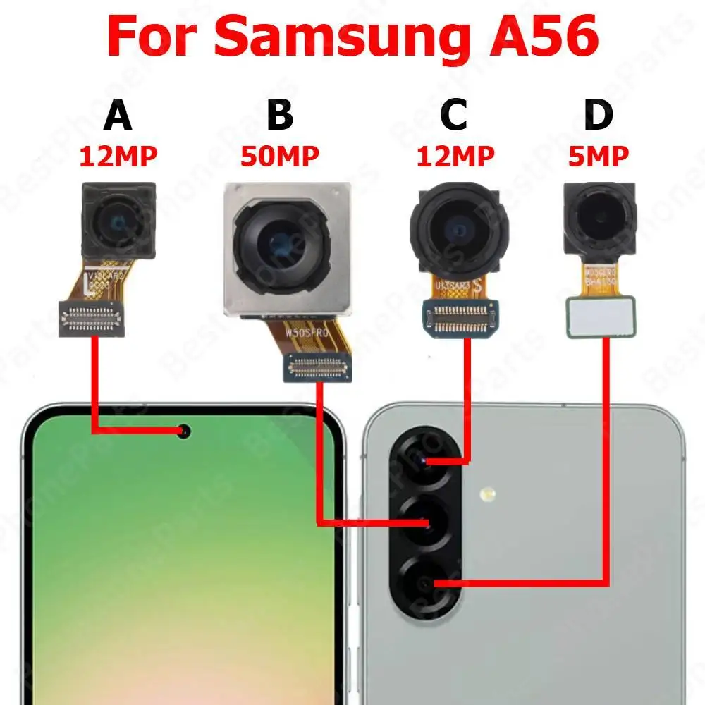 

Задняя передняя камера для Samsung A56 5G A566 Задняя передняя камера для селфи, модуль задней камеры, запасные части для мобильного телефона