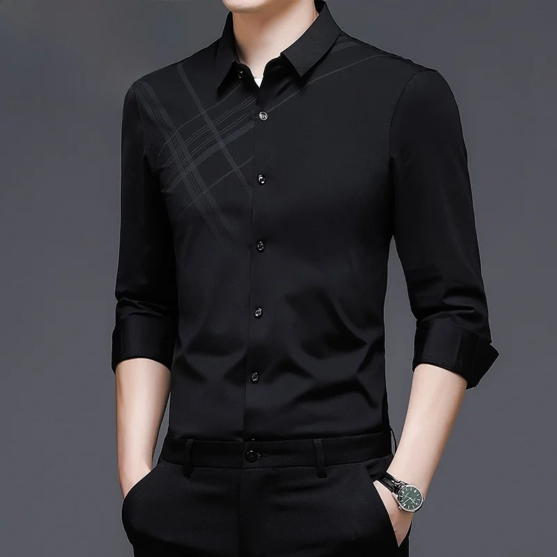 

Шелковая рубашка Pierre Cardin с длинными рукавами, мужская осенняя новинка, высококачественная бесшовная эластичная мужская рубашка, модный городской повседневный стиль