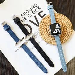 Leather Strap for Apple Watch band 40mm 41mm 45mm 44mm 49mm 42mm 38mm Denim bracelet for iWatch Series 8 7 SE 6 5 4 3 Ultra