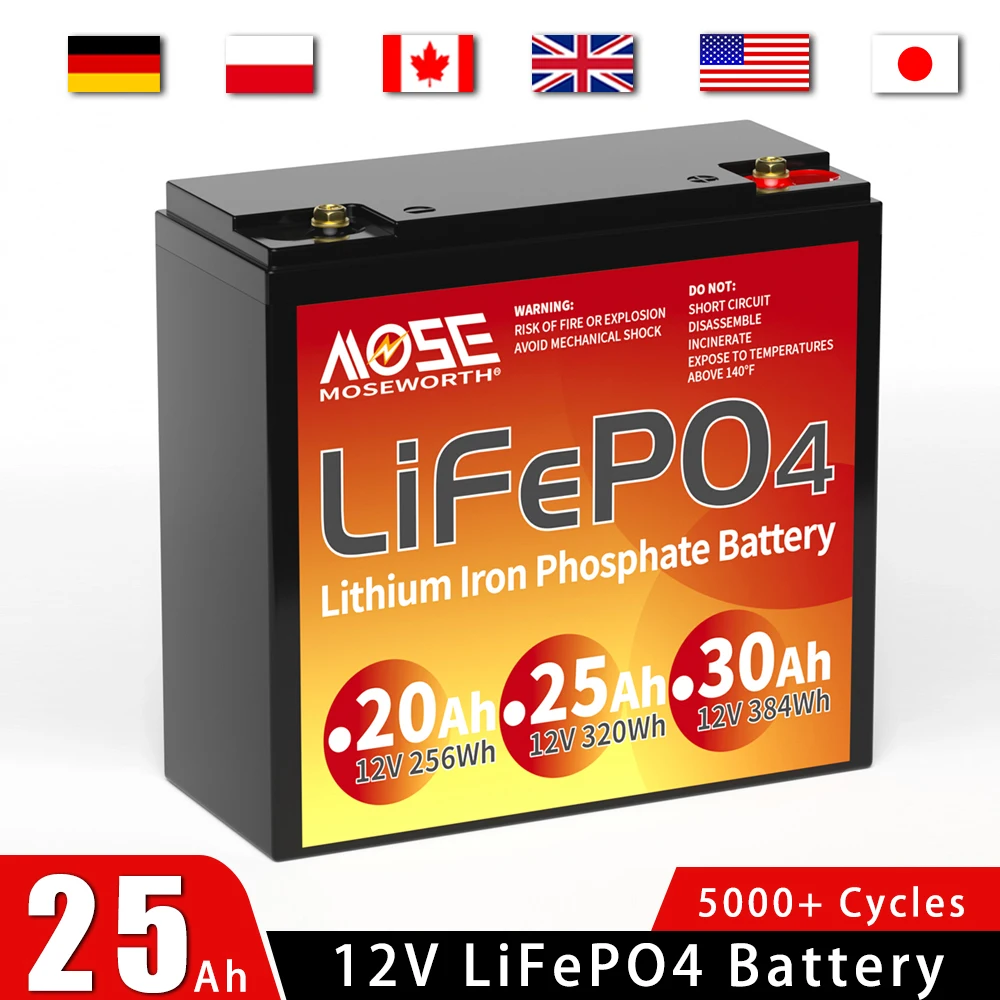 

12V 25Ah LiFePO4 Battery Built in BMS Rechargeable Batteries Power Bank Lithium Iron Phosphate Batteria Series Parallel Scooter