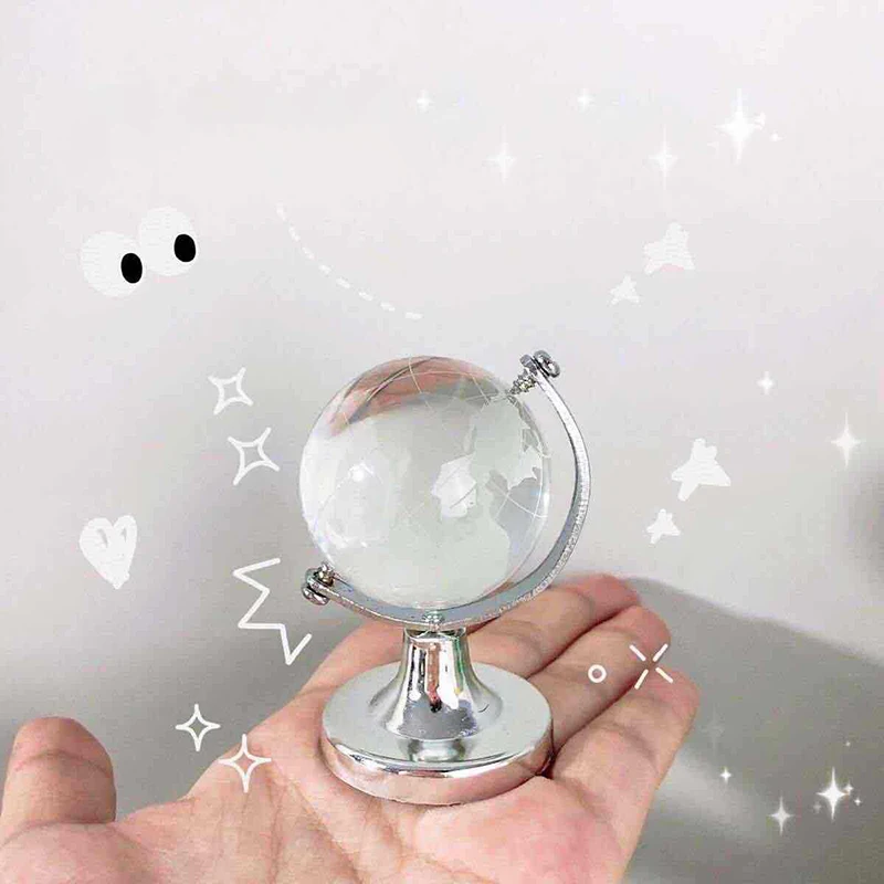 Round Earth Globe World Map Crystal Glass Rotating Clear Balls Stand Desk Crafts Gifts Home Decor Mini Ornament Decorations