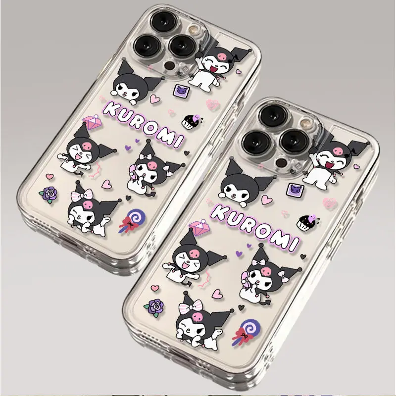 Sanrio Kuromi Happy Clear Phone Case For iPhone 15 14 13 Pro Max 11 12 13 Pro X XR XS MAX 7 8 Plus Y2K Cute Soft Clear Cover