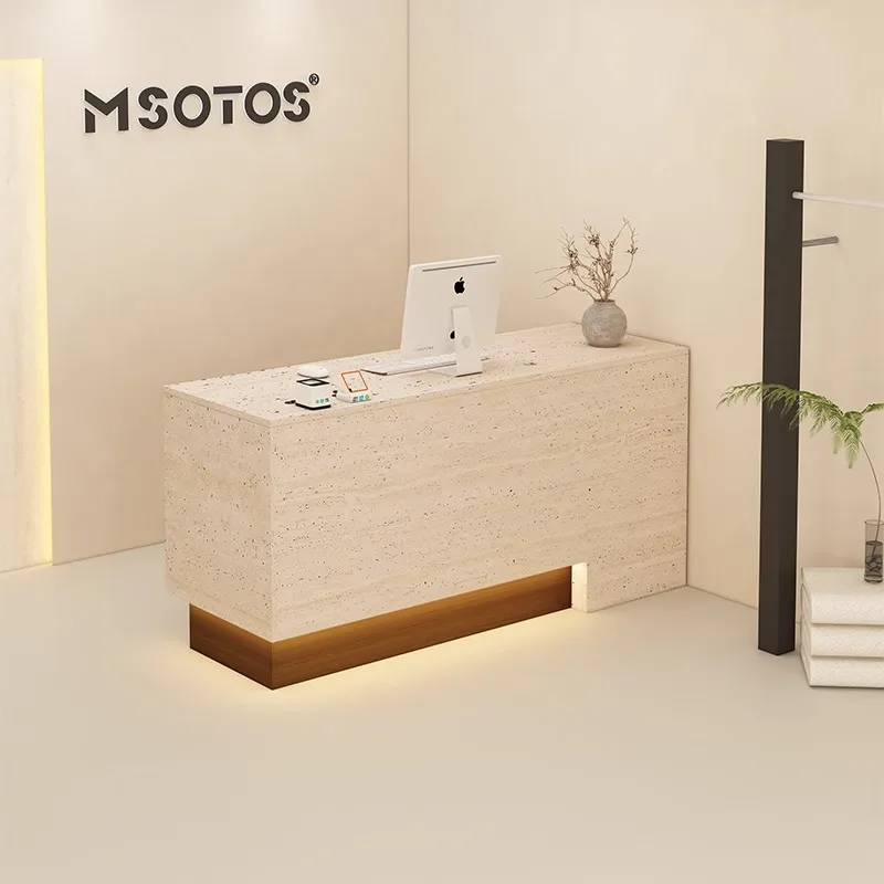 

​​French Originality Travertine Cashier Desk Reception Counter Boutique Beauty Salon LED Commercial Office Furniture FYRD​​