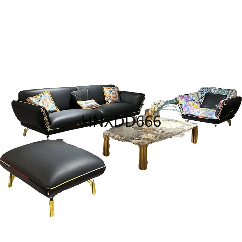 Italian light luxury printing fabric living room sofa, simple villa furniture combination