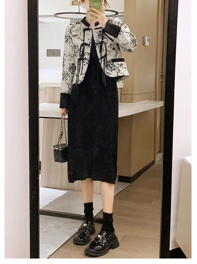 Improved National Style Vintage Modern Hanfu Embroidery Women Jacket Black Chinese Tang Suit Top Women Spring Autumn New