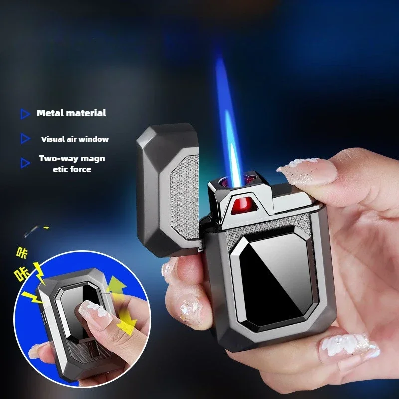 Creative Magnetic Push Card Design Decompression Lighter, Direct Injection Blue Flame Gas Lighter, Personalized Men's Gift