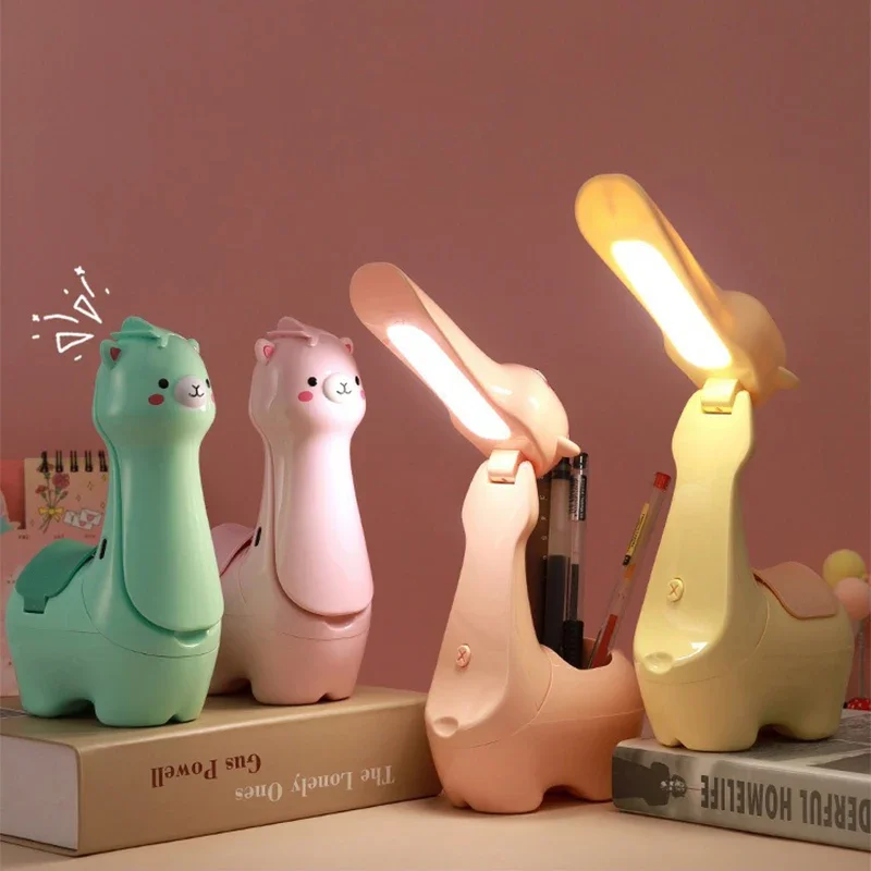Creative LED Desk Lamp Deco Cute Alpaca Flexible with Pen Holder Adjust Table Lamp for Kids Student Bedroom Bedside Night Lights