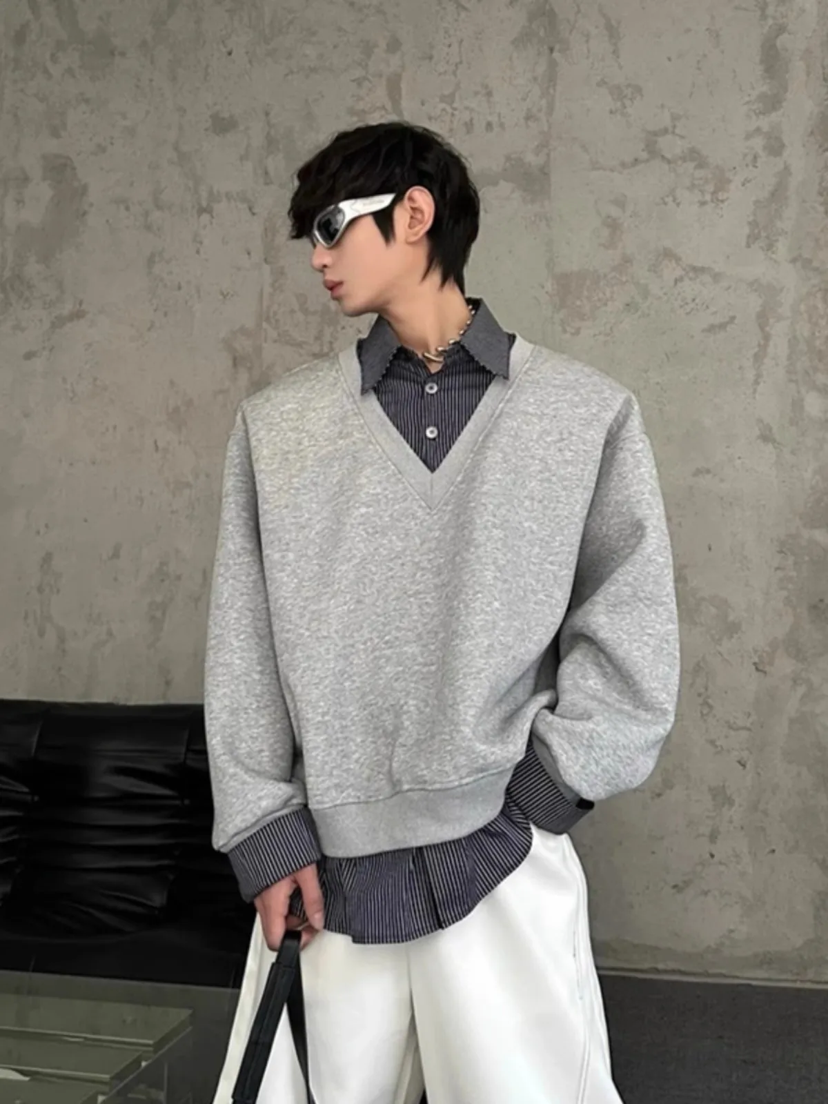 

Мужская толстовка с воротником, длинными рукавами, в клетку, с лоскутным дизайном, весенняя, в стиле High Street, повседневная, свободного кроя, для подростков