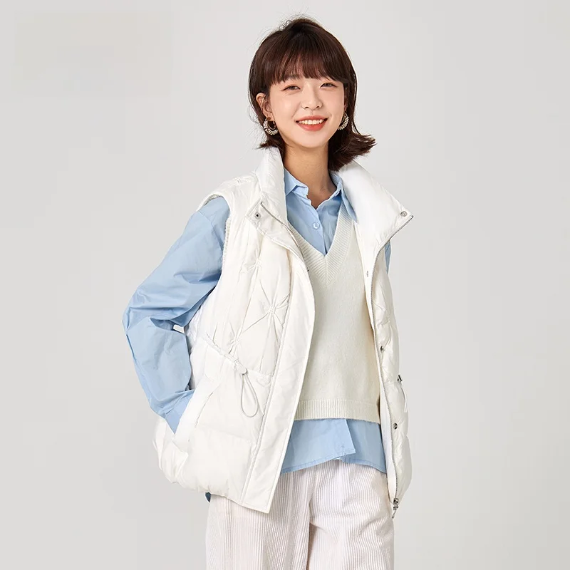 Snow Flng Women's ort down Vest 2025 New Sweet Stand Collar Jaet Outerwear Versatile Autumn Winter Coat Commute Sle S...