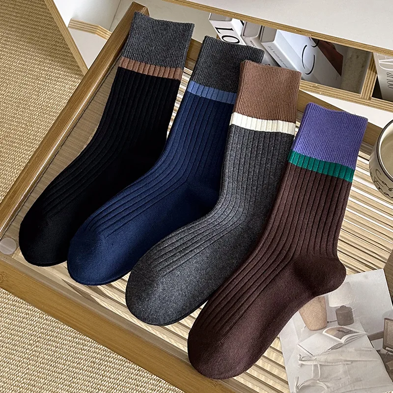 1/4 Paar Damen-Socken aus reiner Baumwolle, atmungsaktiv, schweißabsorbierend, mittellang, Frühling und Herbst, einfache, bequeme Freizeitsocken