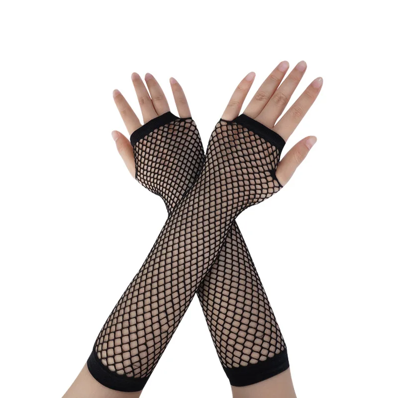 1 Pair Mesh Arm Sleeves Sun Protection Breathable Fingerless Gloves Lightweight Black for Women Outdoor Daily Travel