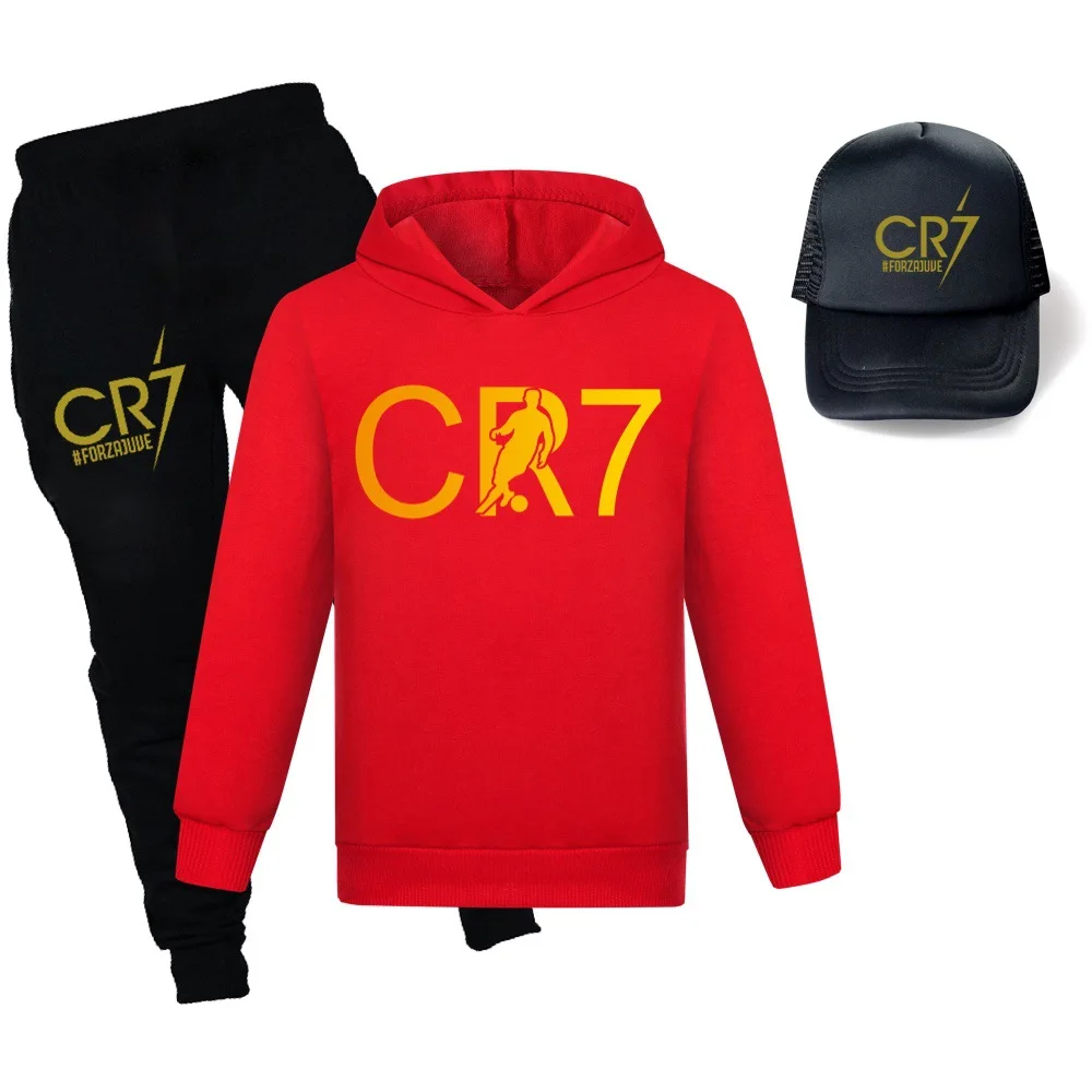 Hot Cristiano Ronaldo CR7 Cosplay Costumes Kids Football Idol Hoodies Tops Pants Sunhat Sets Boys Sweatshirt Girls Sportswear