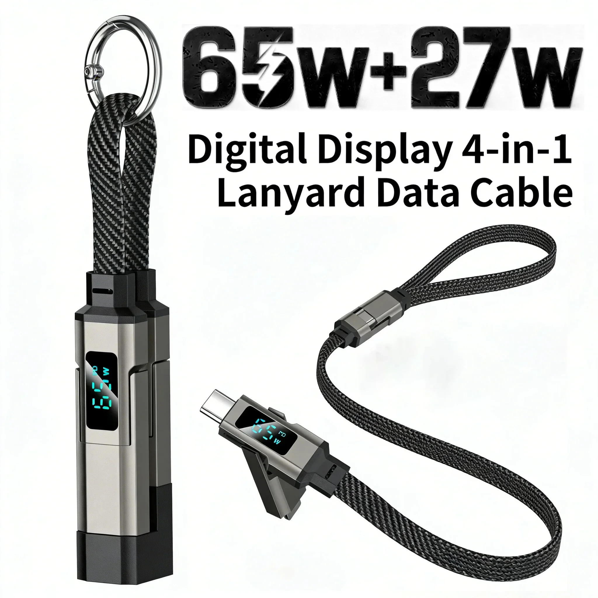 

65W 4 in 1 Short USB C To USB C Cable Super Fast Charging Keychain Data Cable Intelligent Digital Display Short Wire for iphone