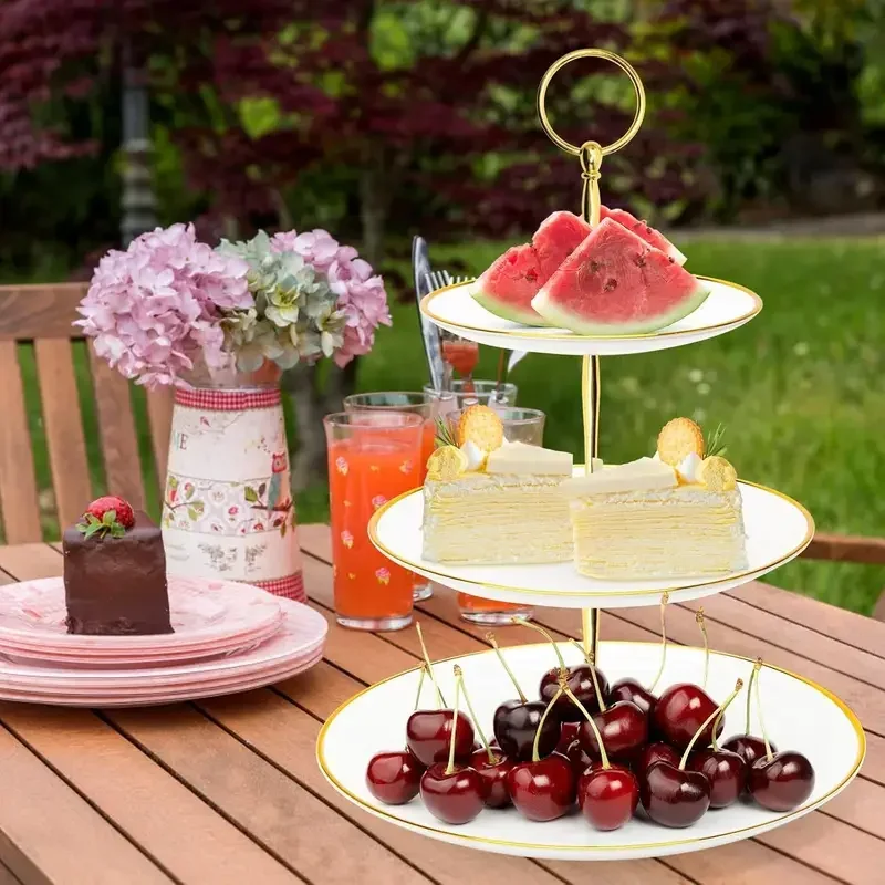 3 Layer Round Rack Dessert Plate Cake Display Stand Fruit Plate Tray Birthday Party Dessert Wedding Three Layer Cake Count