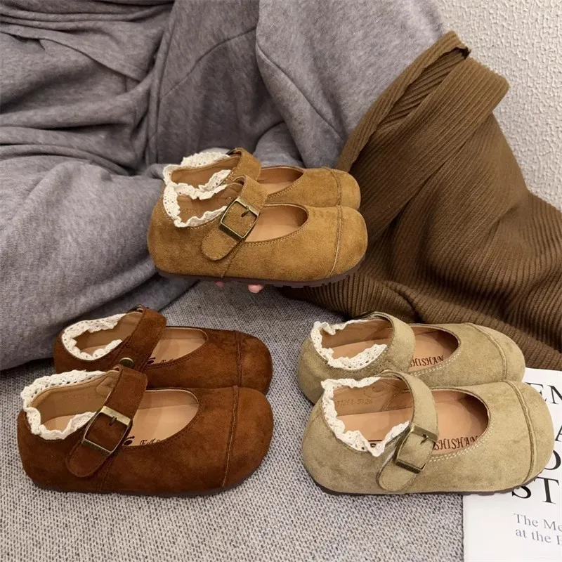 New Baby Toddler Flats Fashion Nubuck Leather Shallow Mouth Mary Jane Children Moccasins Girls Dance Performance Princess Shoes