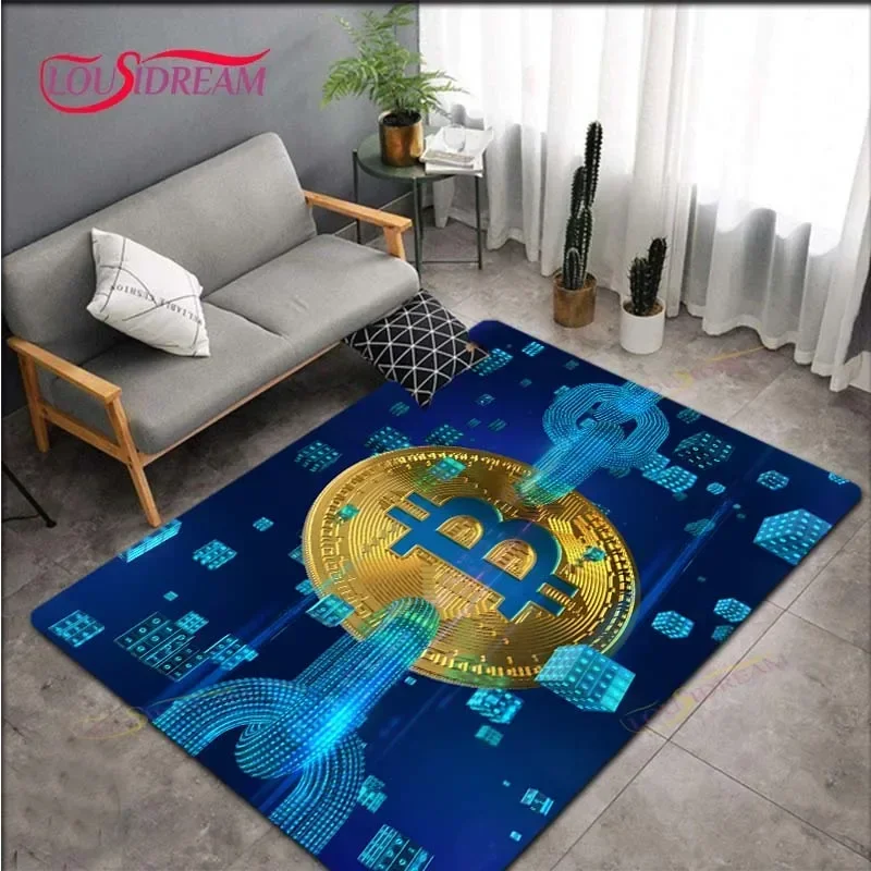 

3D Bitcoin Printed Carpets Living Room Anti-Skid Area Rug Kids Bedroom Mats Yoga Mat Large Carpet Decor