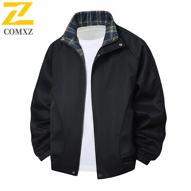 COMXZ الكلاسيكية الوقوف طوق الرجال سترة في الهواء الطلق ركوب الدراجات مريحة دراجة نارية معطف جميع الأغراض فضفاض الرحلات مقاومة الرياح معاطف الخريف #2