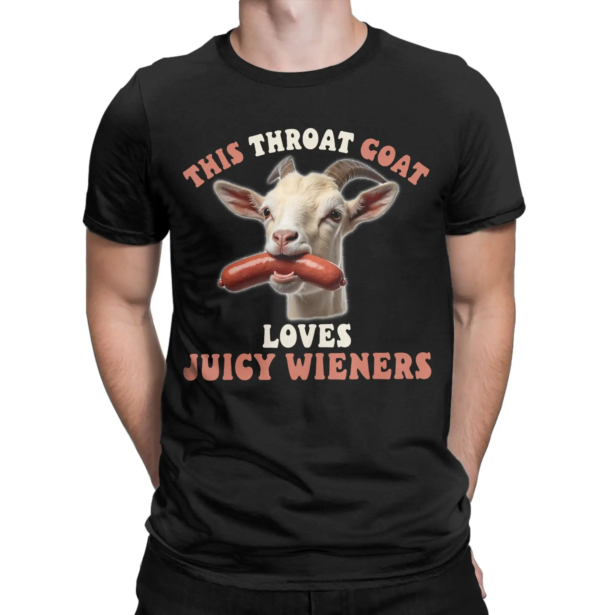 Funny Goat Swallows Juicy Wieners T Shirt Men's  Cotton Leisure T-Shirts Crewneck  Tee Shirt Short Sleeve Clothes Plus Size
